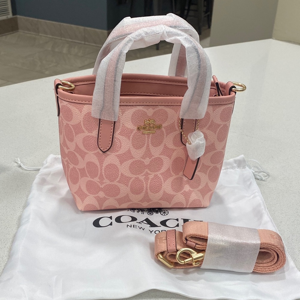Coach Pink Signature Mini Tote with Gold Hardware